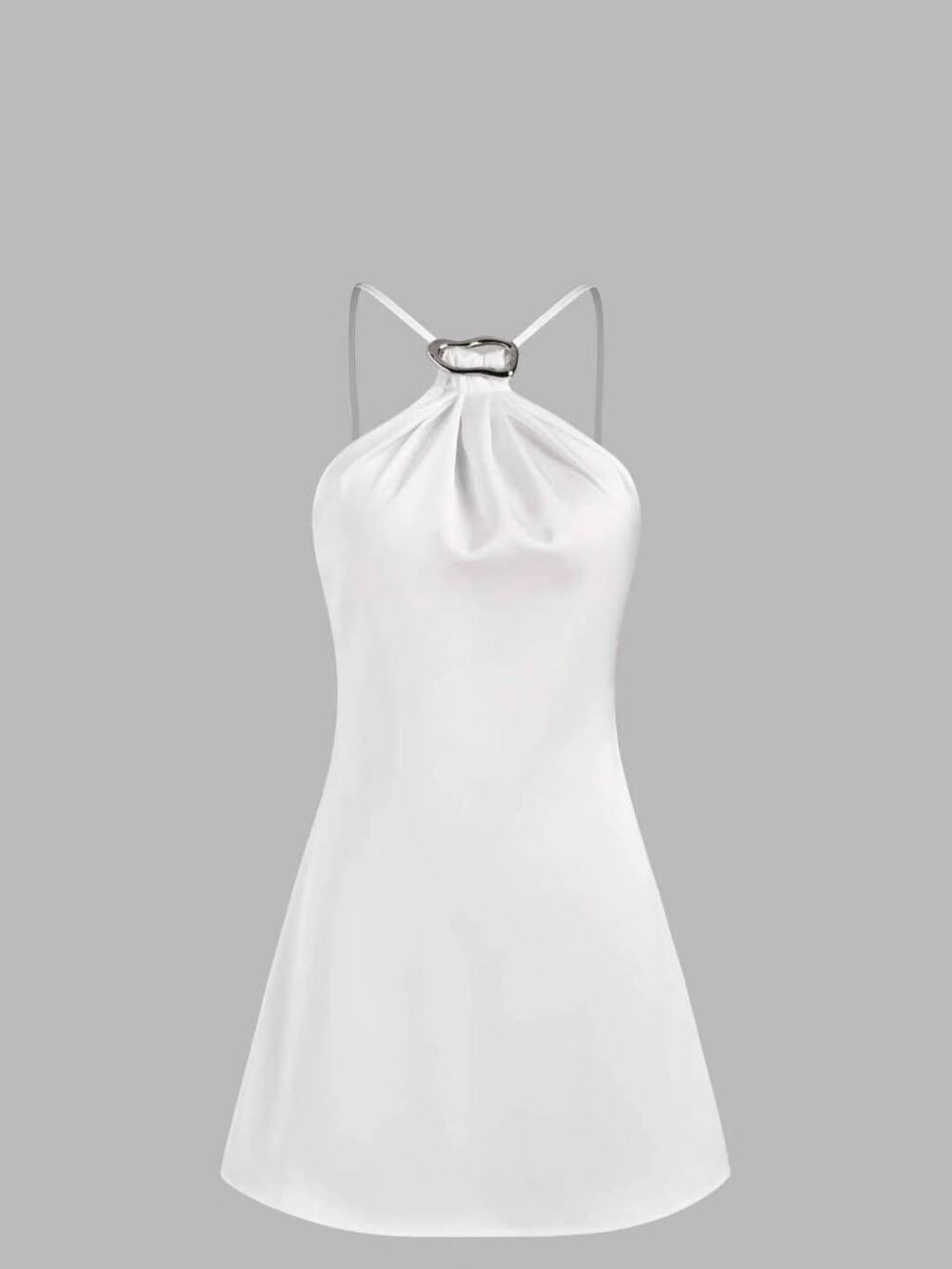 Cider White Halter Mini Dress with Decorative Ring